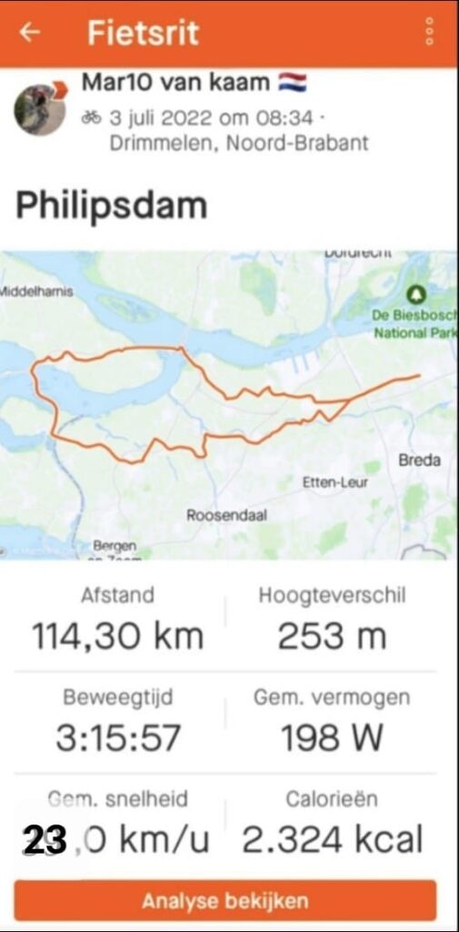 Sport met 23km/h gemiddeld